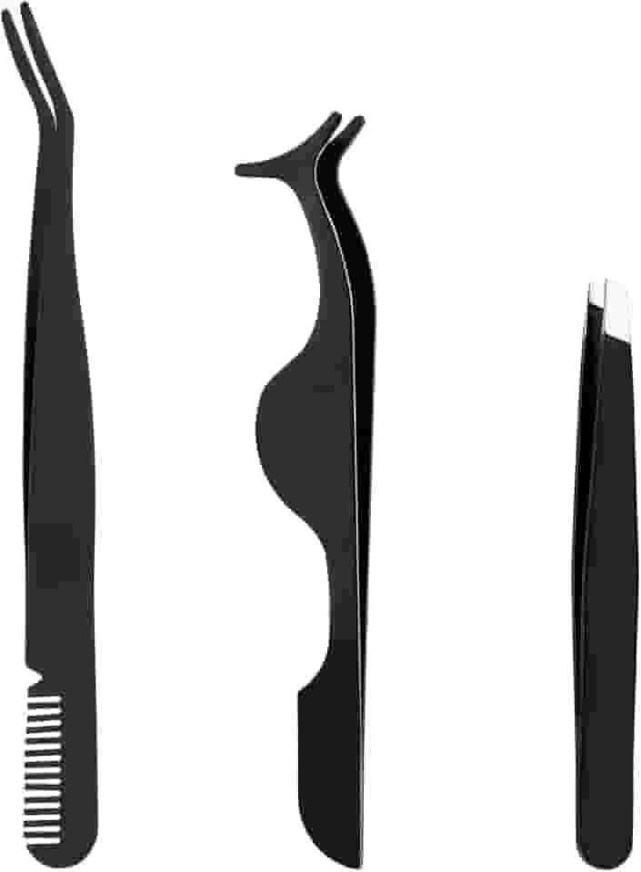 3 pinças de cílios, 3 estilos de pinças de sobrancelha de aço inoxidável para aplicar extensão de cílios multifuncional ferramenta aplicadora de cílios para maquiagem de cílios postiços (preto)