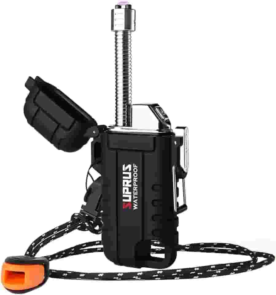 SUPRUS Isqueiro À Prova D'Água À Prova de Vento Isqueiros de Plasma Arc Usb-C Recarregável com Pescoço Expansível e Flexível para Exterior, Camping e Cozinha (Preto)
