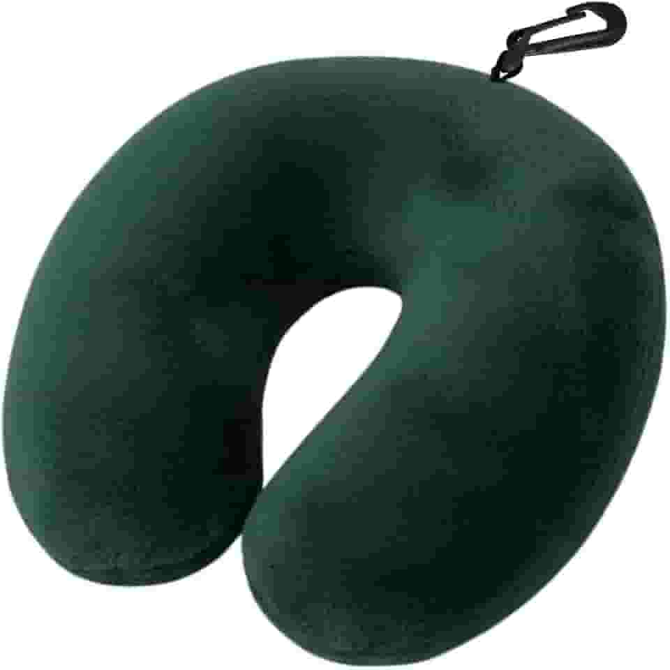 Almofada de Pescoço para Viagem com Enchimento de Silicone Anti-Alérgico, Tecido Fleece Extra Macio, Apoio Cervical Confortável, com Zíper e Mosquetão (Verde)