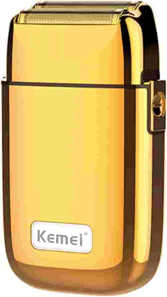 KEMEI Navalhas elétricas para homens, barbeador elétrico profissional sem fio todo de metal, lâminas de titânio de lítio, aparador de barba facial recarregável por USB, dourado (TX1 ouro)