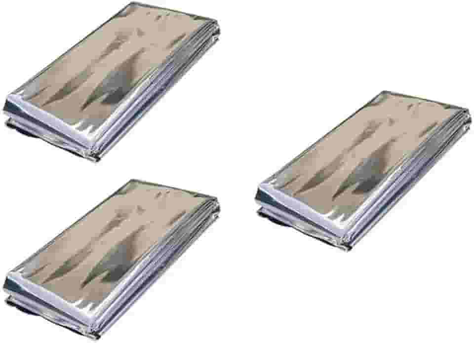 Kit 3 Mantas Térmicas Aluminizada Prateada, 2,10m x 1,40m, 3 Unidades, Proteção até 6°C, Cobertor de Sobrevivência, Isolante Térmico para Camping, Trilha, Primeiros Socorros e Frio Extremo