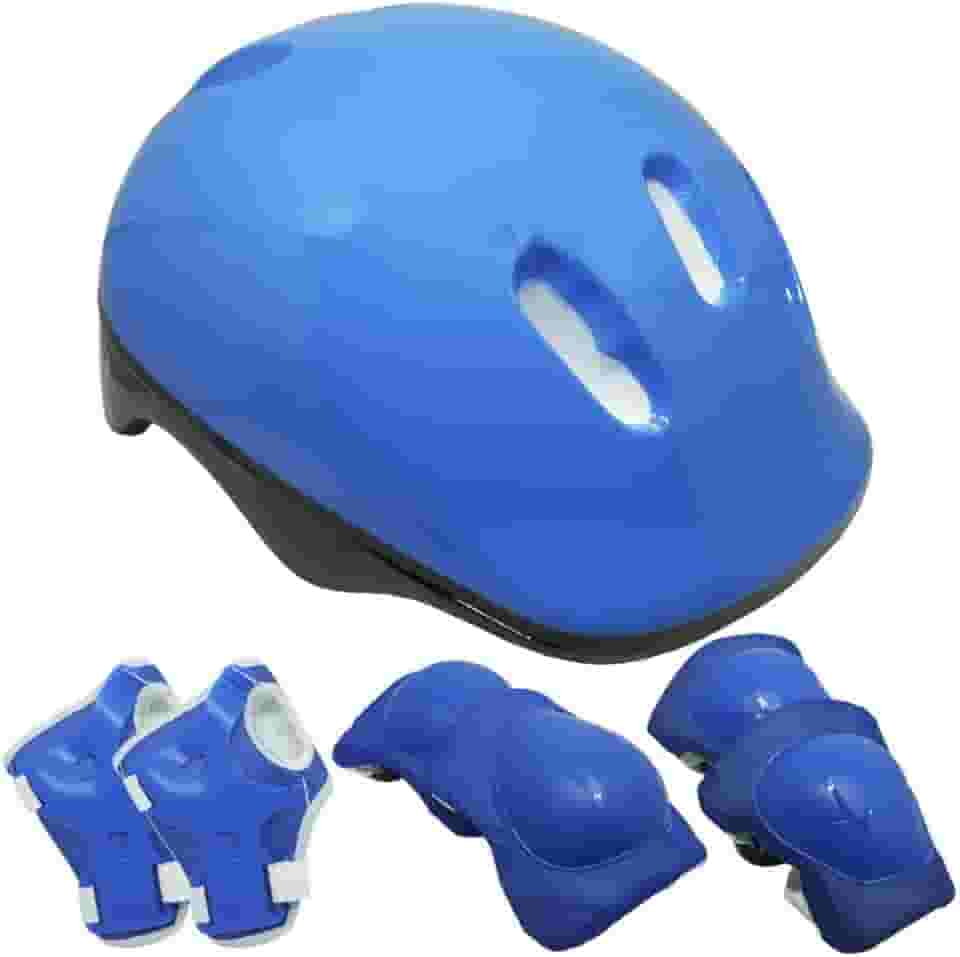 Kit Proteção Infantil Bicicleta Patins Skate Bike Capacete Ajustável Joelheira Cotoveleira Munhequeira Menino e Menina (AZUL)