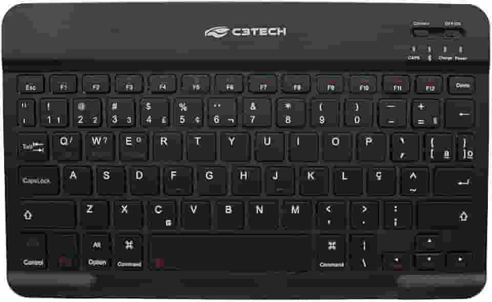 Teclado C3Tech Sem fio Bluetooth K-BT40BK Preto MINI Formato slim ultrafino, ideal para tablets, Teclas baixas chocolate, Bateria Recarregável, Suporte a Windows, MacOS, iOS, Android