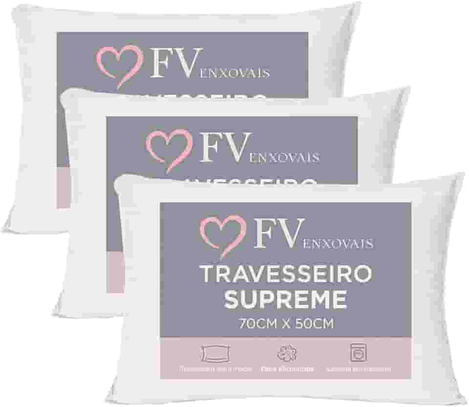 3 Travesseiros Antialérgico Toque Macio Textura Firme Lavável na Máquina Fibra Siliconada Tamanho Padrão 70x50 (3)