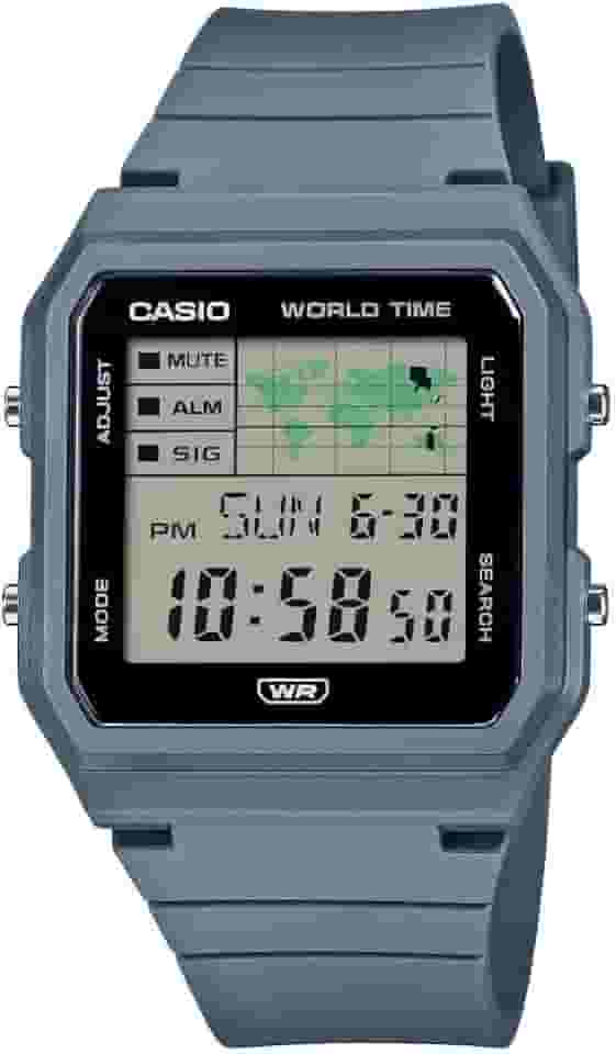 Casio Série Pop LF-30W | Relógio digital | Azul | Exibição do mapa do mundo | Pulseira de resina de base biológica | Luz LED | Cronômetro | Temporizador de contagem regressiva | Hora mundial | Multi