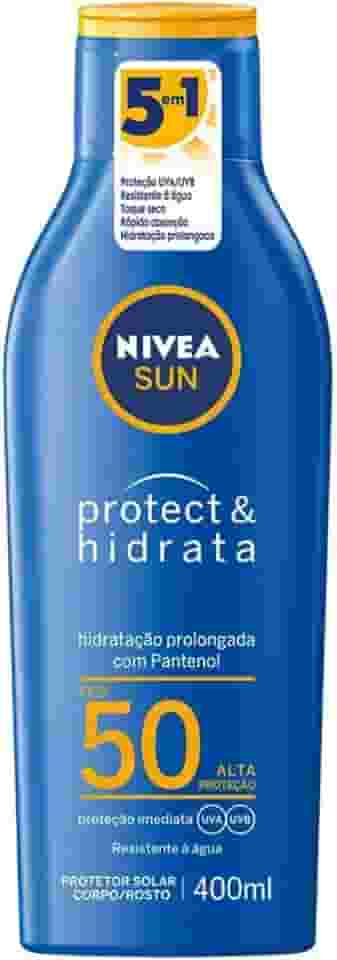 NIVEA SUN Protetor Solar Protect & Hidrata FPS 50 400ml - Com toque seco, rápida absorção e resistente à água, esse protetor solar oferece altíssima proteção ao sol e promove hidratação à pele