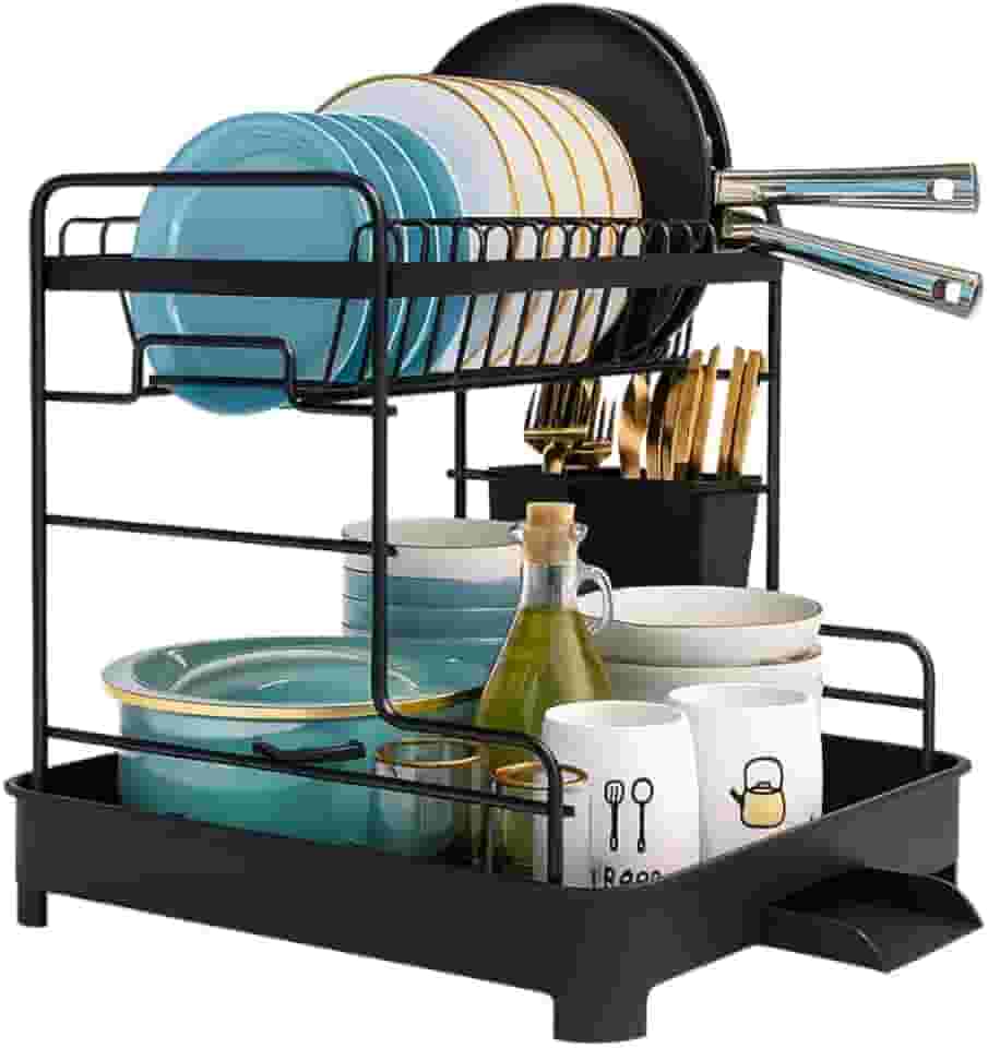 Escorredor De Louça Com Drenagem Automática 2 Níveis e Porta Talheres