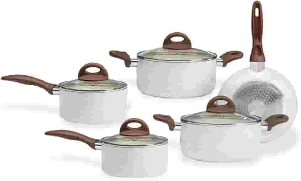 Brinox - Jogo de Panelas Antiaderente Ceramic Life 5 Peças com Fundo de Indução - Vanilla