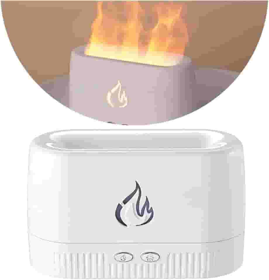 Difusores de Aromaterapia 2 em 1 Difusor de Óleo Essencial para Umidificador com Luz Noturna de Chamas 180 mL Umidificador Silencioso para Difusores de Ar Aroma Doméstico Proteção de Desligamento Automático Sem Água