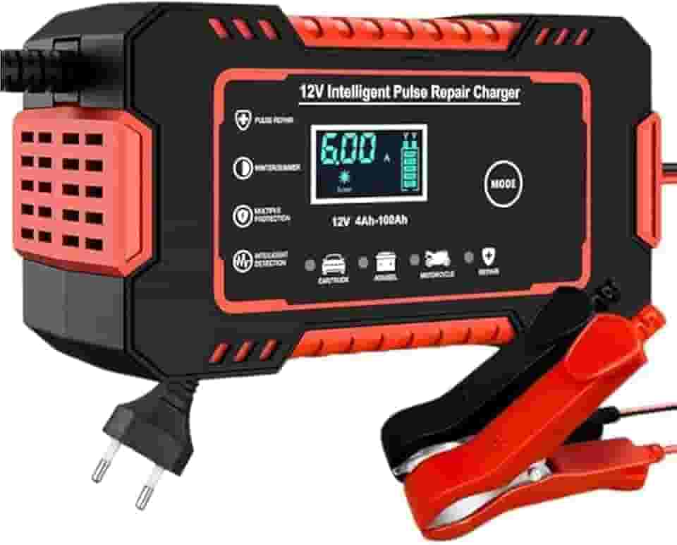 Carregador de Bateria Automotivo Inteligente 12V para Carros e Motos com Tela Digital, Proteção contra Sobrecarga