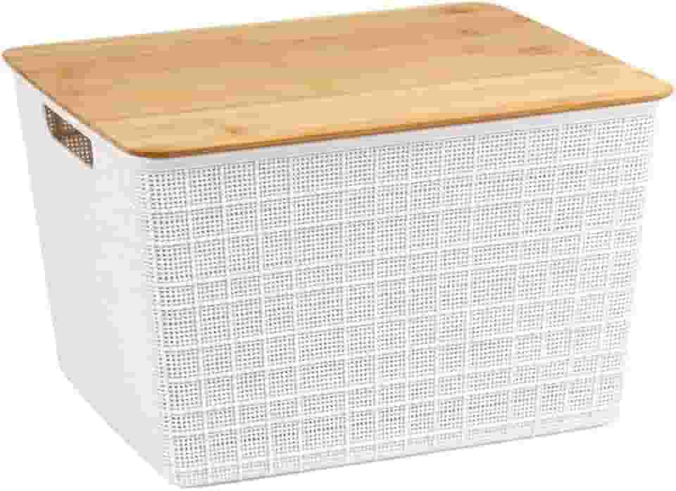 Oikos - Caixa Organizadora 18L com Tampa de Bambu Branca