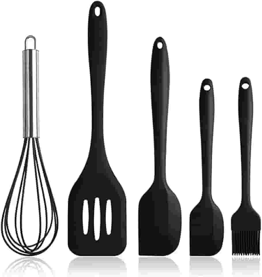 Kit 5 Utensílios de Silicone para Cozinha – Espátulas, Pincel e Fuê, Resistentes ao Calor, Antiaderentes, Livre de BPA, Ideal para Panelas Antirriscos