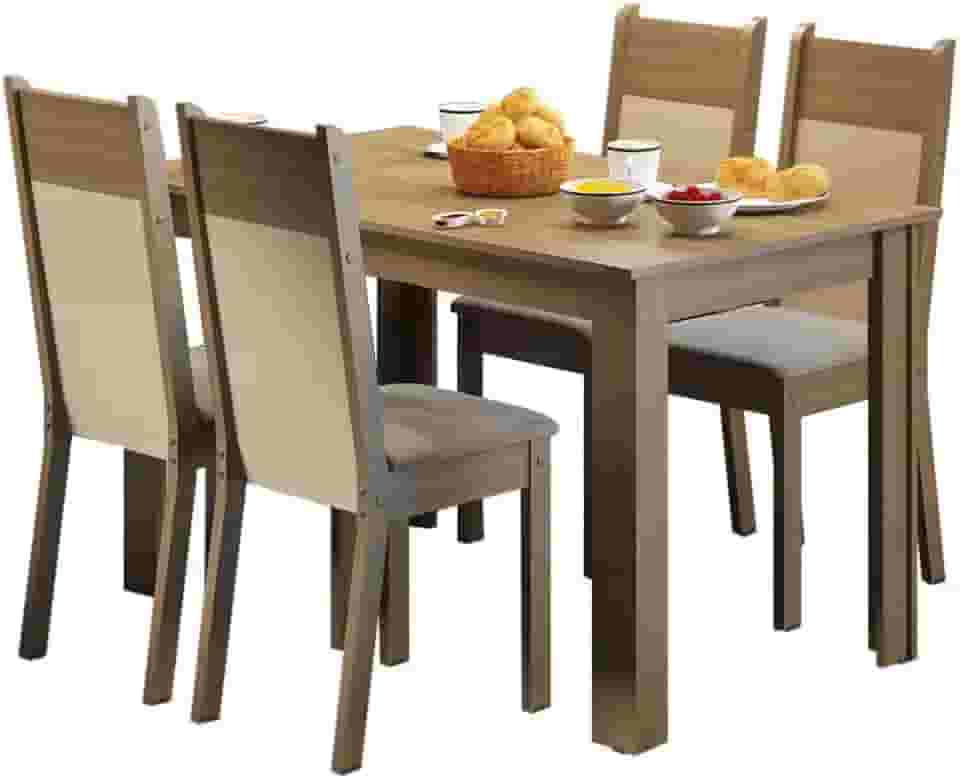 Conjunto Sala de Jantar Madesa Havana Mesa Tampo de Madeira com 4 Cadeiras