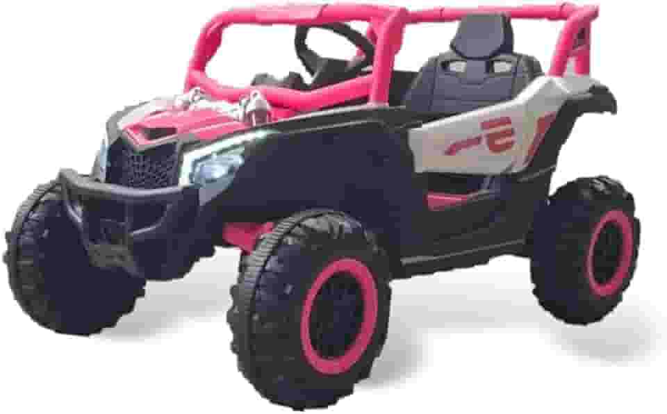 Bang Toys - Carrinho Elétrico Infantil UTV R3 12V - com Portas que Abrem, Luzes, Sons, Bluetooth, Controle Remoto - Suporta até 30kg - Cor Rosa