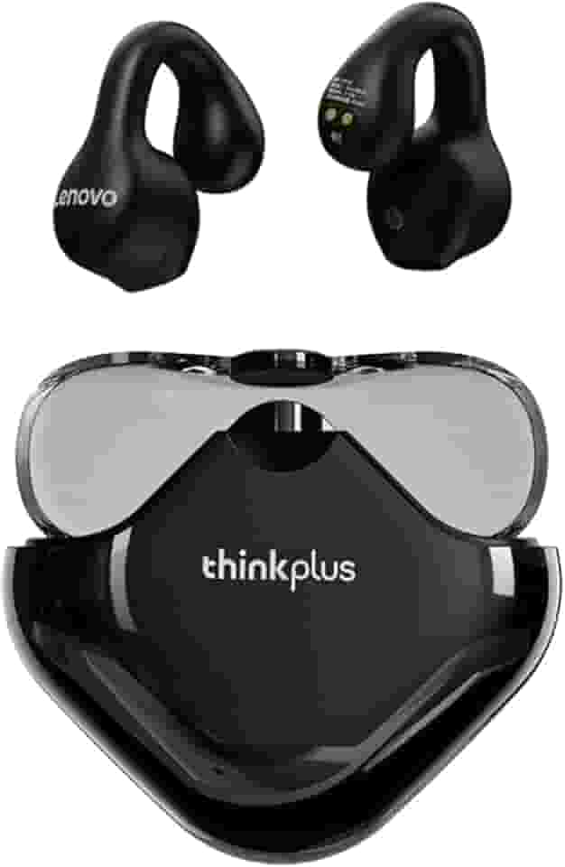 LEN0V0 Fones de ouvido com clipe para orelha aberta, Fones de ouvido sem fio Bluetooth 5.3 para Esportes, 30 horas de Reprodução, Estojo de carregamento (Preto)