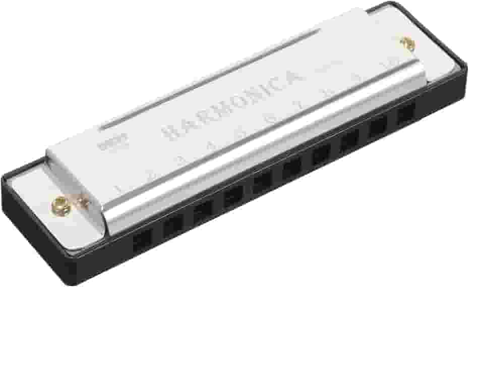 Gaita 10 furos chave de C, 20 tons diatônico blues boca órgão - ideal para iniciantes, inclui capa protetora - prata