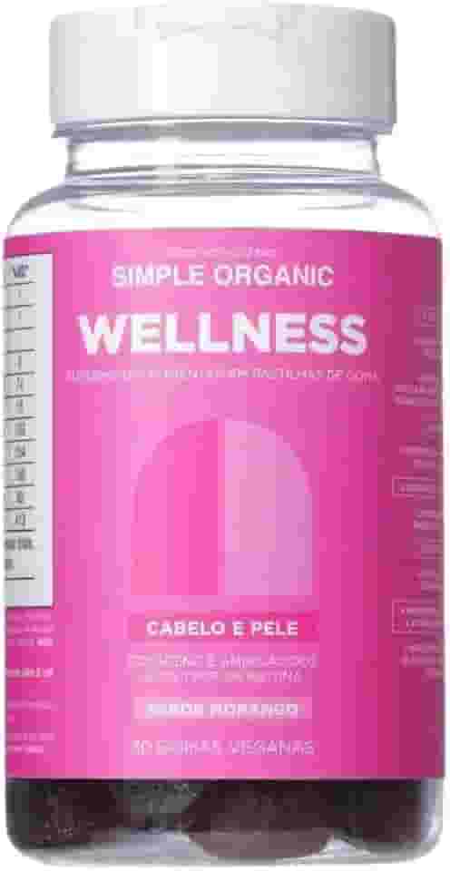 Gummy Cabelo e Pele Sabor Morango Vitaminas C, A, B6, B12, Biotina, Ácido Fólico e Niacinamida Simple Organic