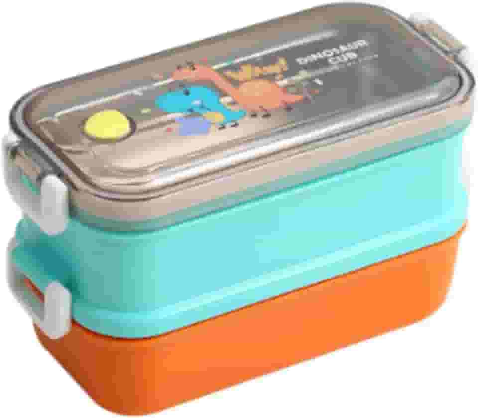 Marmita Térmica Lancheira com 2 Potes para Lanche Escolar 700 ml (Verde/Laranja)