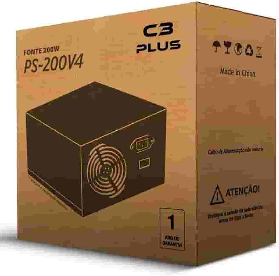 C3Tech - Fonte 200W ATX 20+4 Pinos PS-200V4 Cooler de funcionamento silencioso embutido, protecao interna contra Curto-Circuito, sobre tensao, sob corrente e sob potencia, Prata