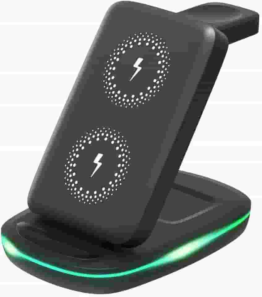 Carregador Sem Fio 3 em 1 Magnético 2025 Estação de Carregamento Portátil com Luz Noturna, Dobrável e Compatível com MagSafe iPhone 16/15/14/13/12 Apple Watch e AirPods