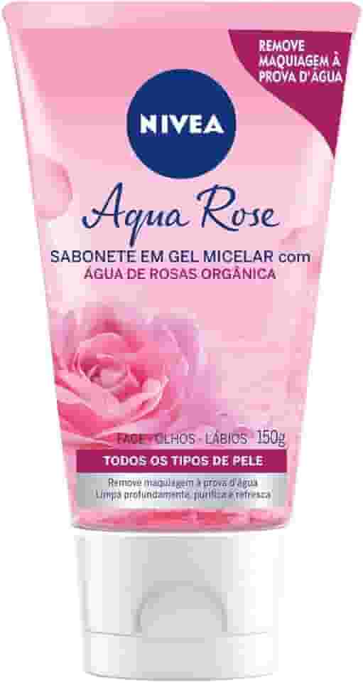 NIVEA Sabonete Facial em Gel Aqua Rose 150ml - Remove impurezas e maquiagem à prova d'água sem deixar resíduos, promove maciez na face e prepara a pele para receber maquiagens