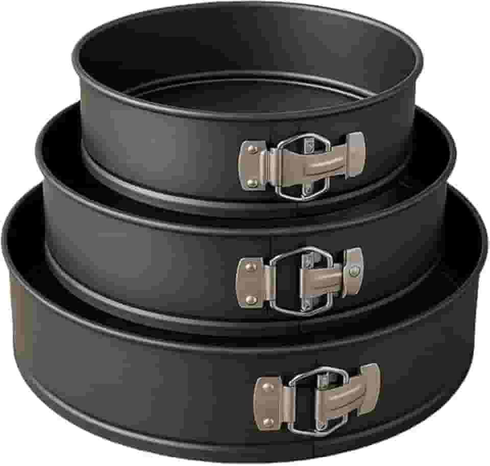 Conjunto de Formas Redondas para Bolo com Fundo Removível, Preto, Aço Carbono, 3 Peças, 20/24/28 cm