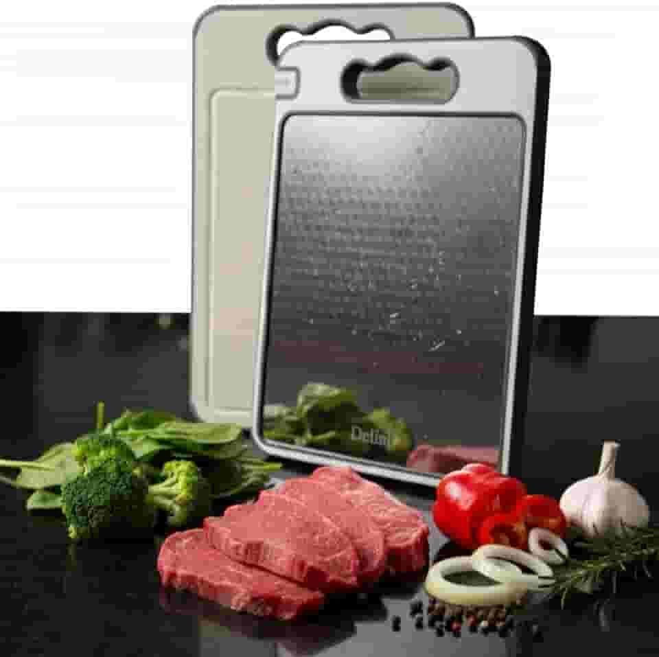 Tábua de Corte 5-em-1 Delini com Lado Aço Inox e Afiador integrado Dupla face