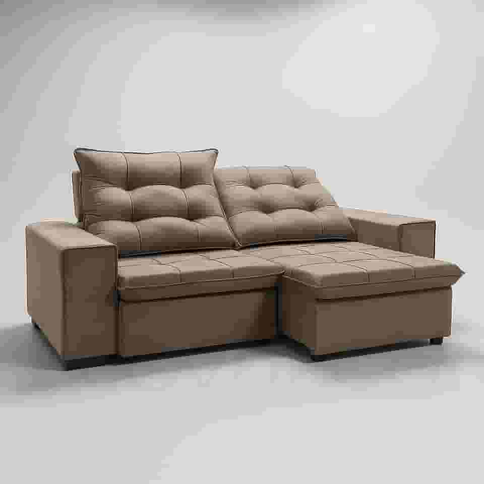 Sofá Conforto Plus Reclinável e Retrátil Aurora Veludo LIMOV (Capuccino, 1,50m)