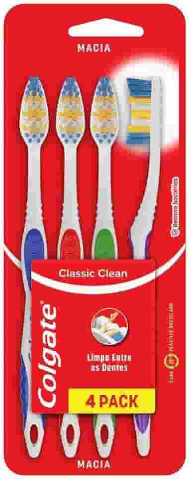 Escova de Dente Colgate Classic Clean Macia 4 unidades | Cores Sortidas