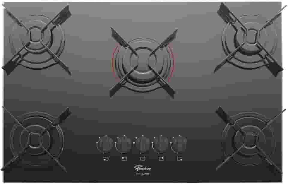 FISCHER COOKTOP À GÁS 5 BOCAS FIT LINE MESA VIDRO PRETO BIVOLT - 26343-57174