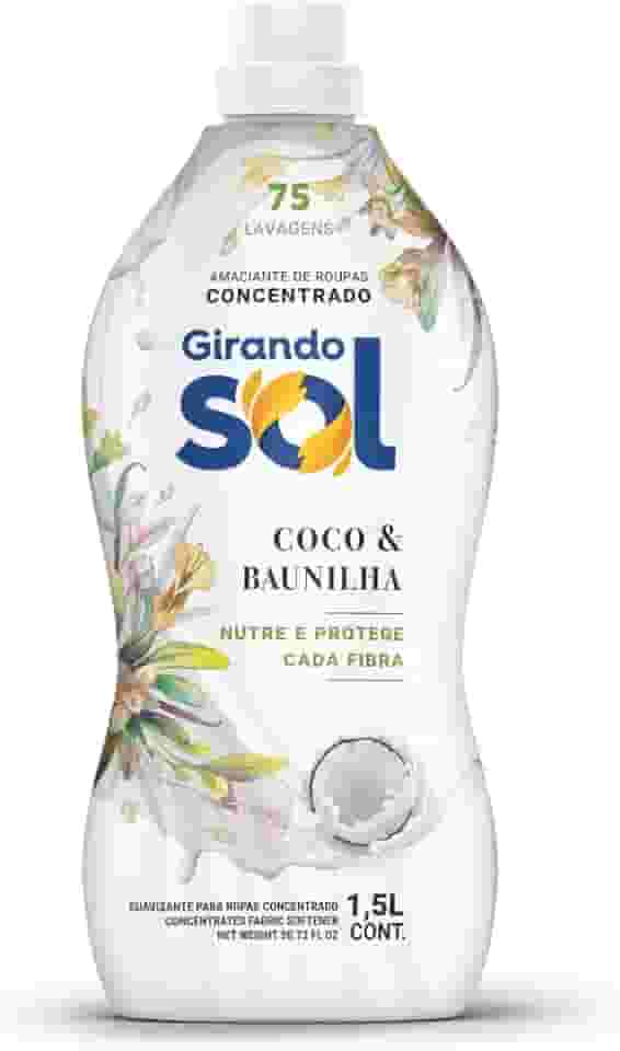 Girando Sol Amaciante Concentrado Coco E Baunilha 1 5L Amaciante De Roupas Concentrado Branco Nutre E Protege Cada Fibra Rende 75 Lavagens