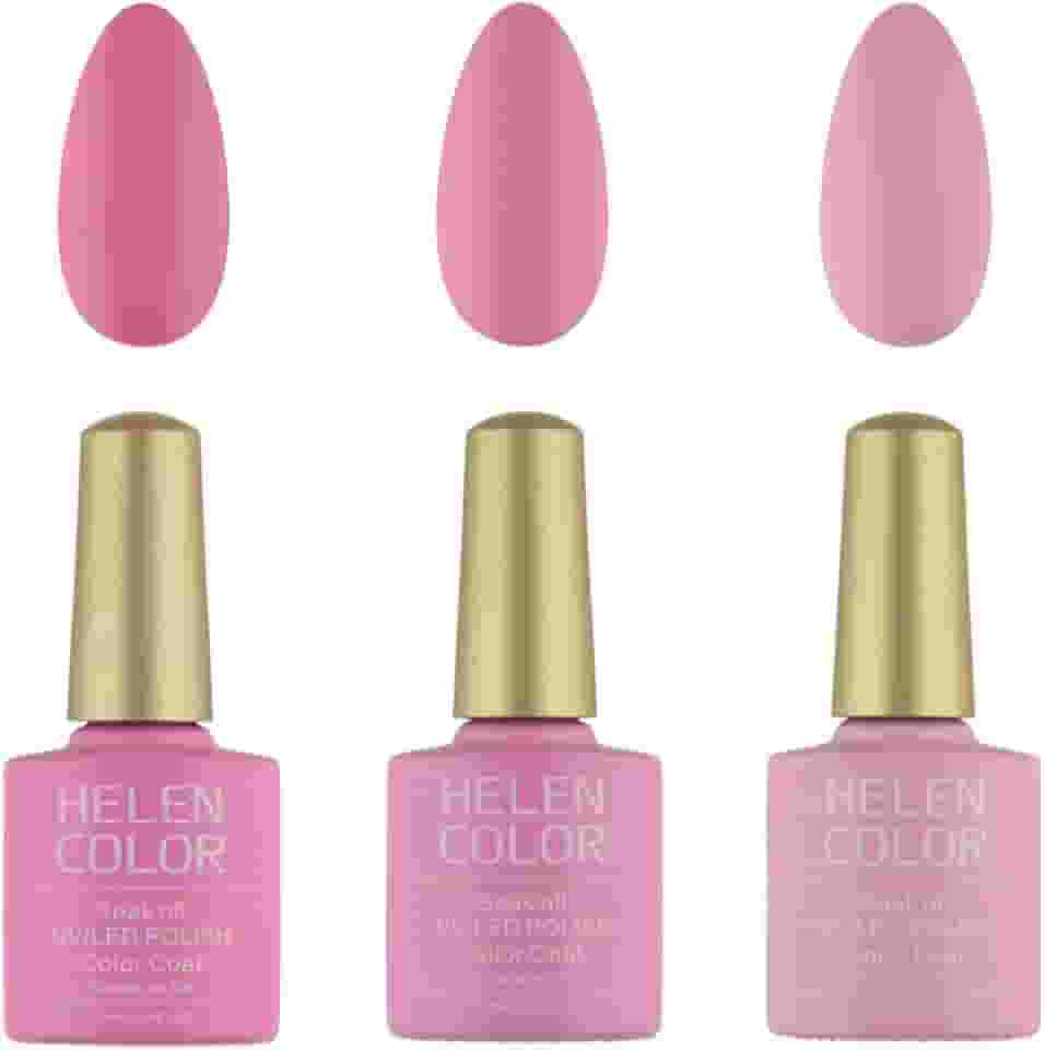 HELEN COLOR Kit 3 Esmaltes em Gel UV/LED 10ml Cada Frasco Secagem Rápida Alta Durabilidade Acabamento Brilhante (Rosa Claro)