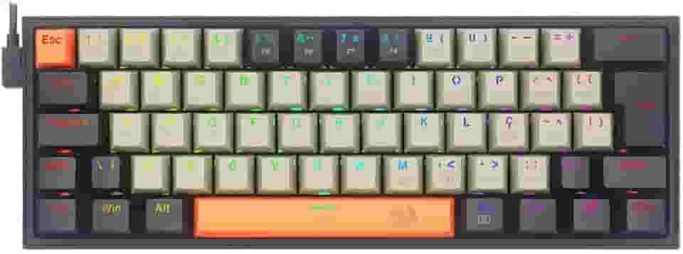 Teclado Mecanico Gamer Fizz Rgb Laranja Cinza e Preto Switch Marrom