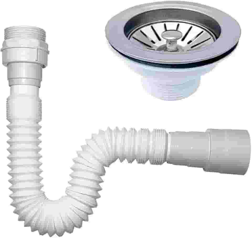 Válvula Inox para Pia Americana 3.1/2 com Sifão Flexível PVC