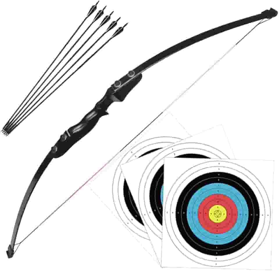 Arco Flecha Profissional Destro de Madeira com Libragem de 40lbs + 5 Flechas com Ponta de Alumínio + 3 Alvos de Treino Arqueria Tiro ao Alvo Caça Pescaria