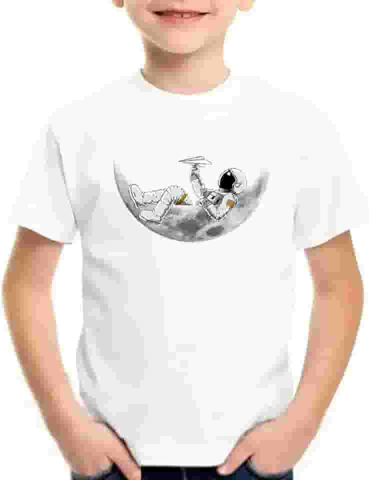 Camiseta infantil astronauta deitado na lua camisa espaço Cor:Preto;Tamanho:10