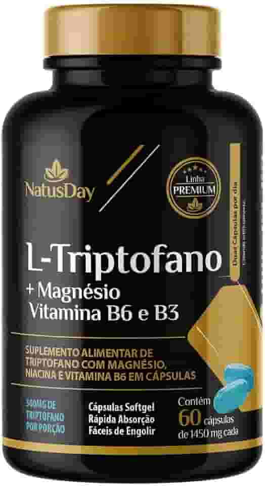 L-Triptofano + Magnésio, Vitamina B3 e Vitamina B6 (60 Cápsulas) - Auxilia na síntese de neurotransmissores e no metabolismo de proteínas