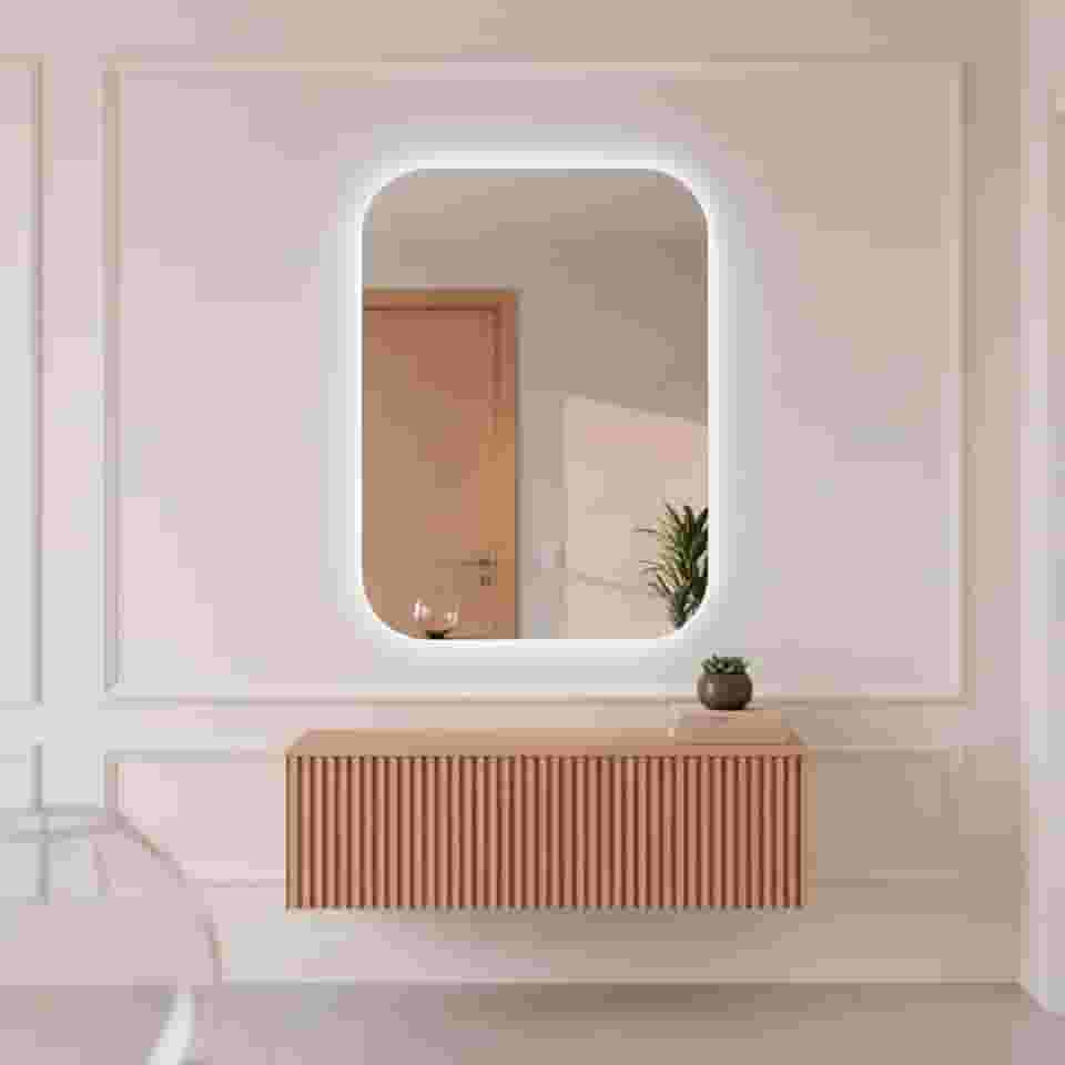 Espelho Decorativo de Parede Orgânico com Led Mod Retangular 55x75 para Sala Quarto Banheiro Hall (Led Frio)