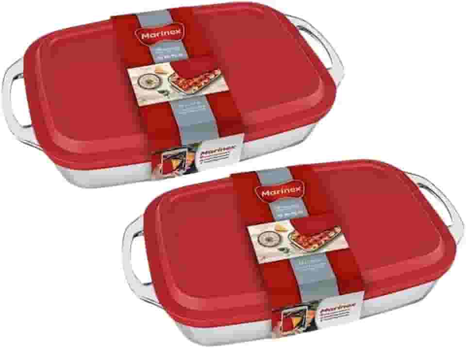 Jogo 2 Assadeira Travessa Lasanheira Linha Seletta 3,5lt Com Alça e Com Tampa Marinex