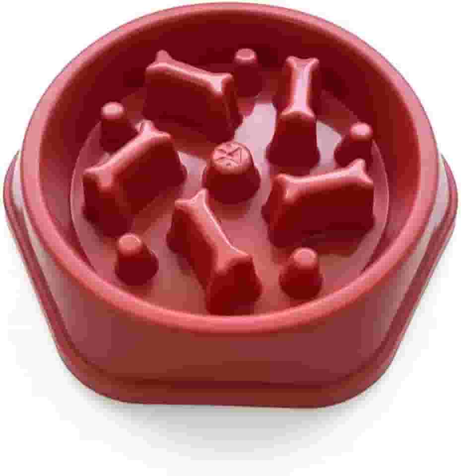 Comedouro Lento Labirinto para Cães, Plástico Resistente, 20 cm, Alimentação Consciente, Antiderrapante (Vermelho)