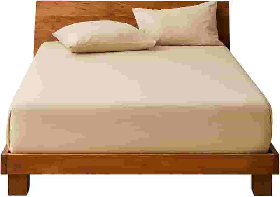 Decolab Jogo de Lençol 100% Algodão Premium Extra Macio - Roupa De Cama Antiácaro, Inclui Lençol Com Elástico (Forro) E Fronhas (Bege, Queen Simples)