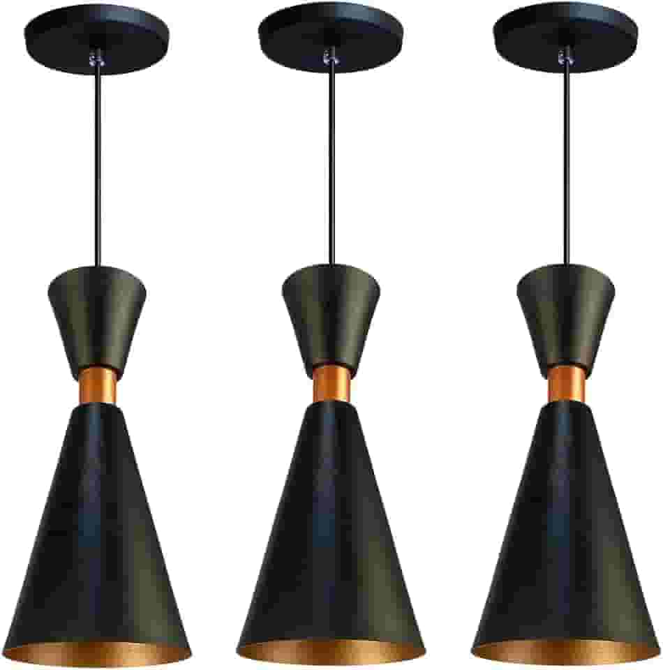 Kit 3 Pendente Lustre Luminária Mini Pequim Preto 24cm