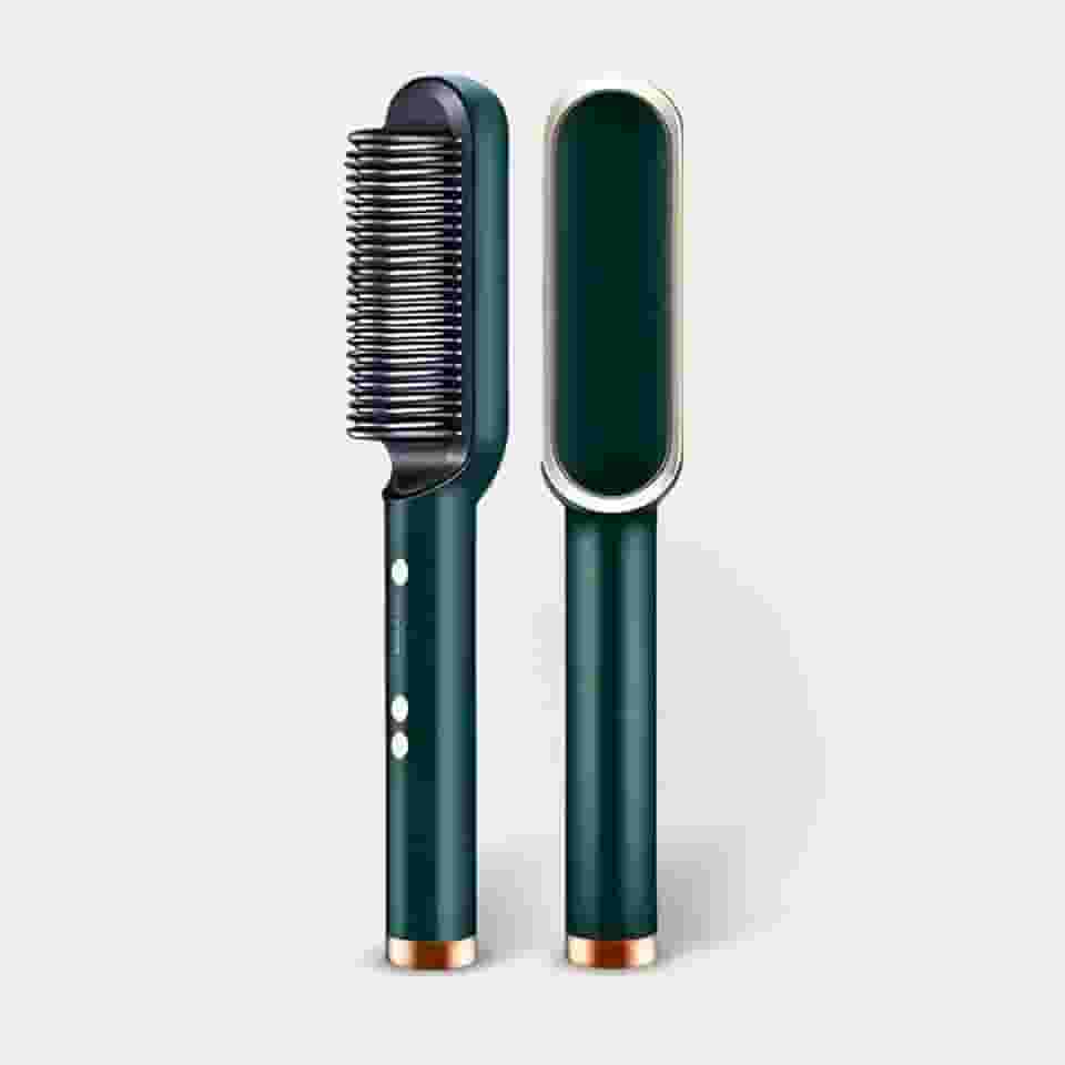 Escova Alisadora Profissional 5 em 1, Cerâmica PTC, Bivolt Automático, Controle de Temperatura 80-200°C, Rotação 360°, para Todos os Tipos de Cabelo (Verde)