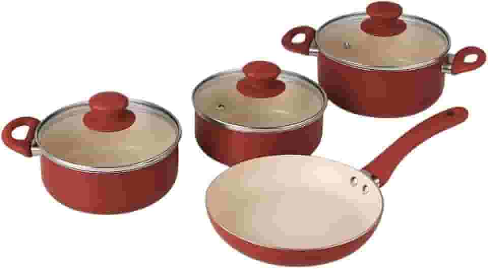 Conjunto Panelas 4 Peças Revestimento Cerâmico Antiaderente – Ideal para Cozinhar sem Grudar – Vermelho
