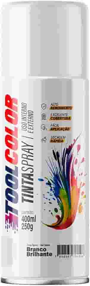 Tinta Spray Uso Geral 400ml, TOOLCOLOR, Branco Brilhante, TE0100018
