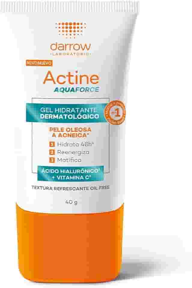 Darrow Actine Aquaforce Gel Hidratante Dermatológico Facial desenvolvido para as peles oleosas com Ácido Hialurônico e Vitamina C que Hidrata 48h, Controla Oleosidade e Matifica a Pele, 40g
