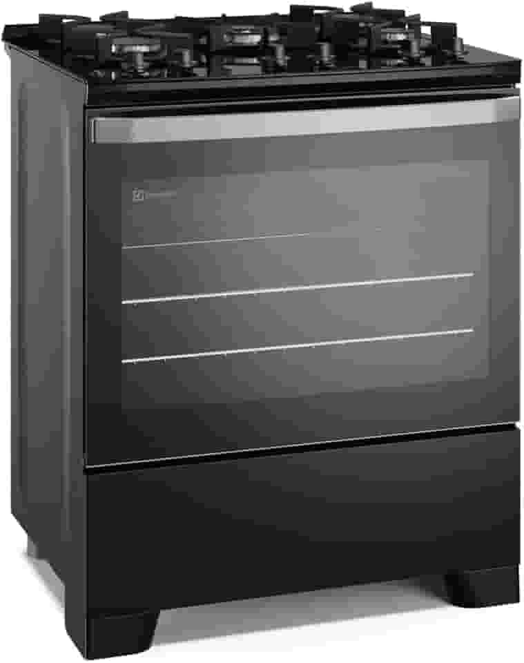 Fogão 5 bocas Electrolux Preto Efficient Mesa de Vidro, PerfectCook e Grades de Ferro (FE5GB)