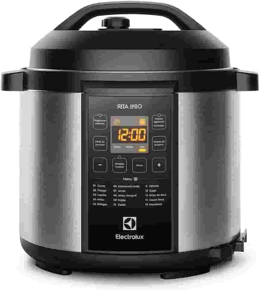 Panela pressão elétrica Electrolux digital capacidade 6L silenciosa segura 10 travas segurança 15 receitas pré-programadas 3 níveis pressão PCC20 inox preto 220v por Rita Lobo