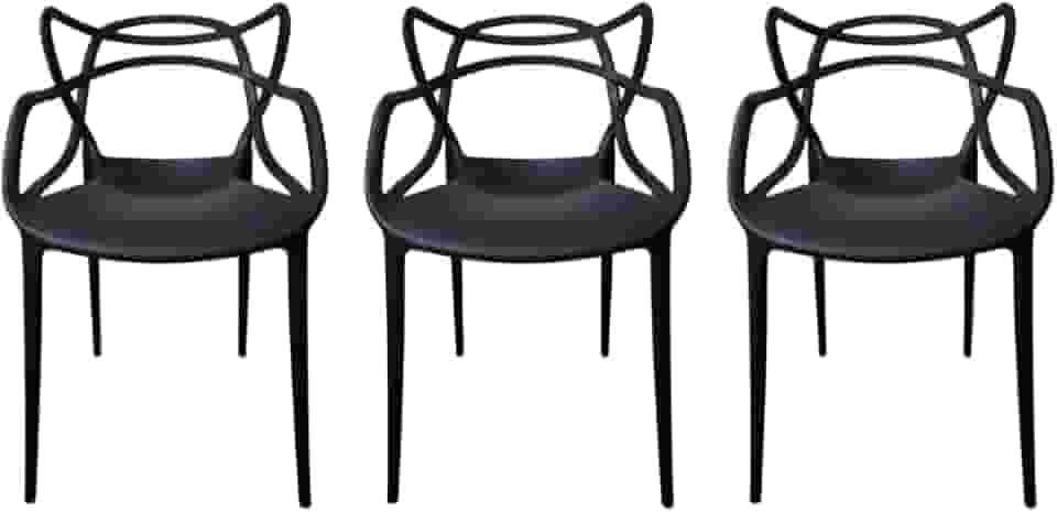 Kit 03 Cadeiras Allegra Polipropileno Empilhável Preto Jantar Cozinha Escritorio