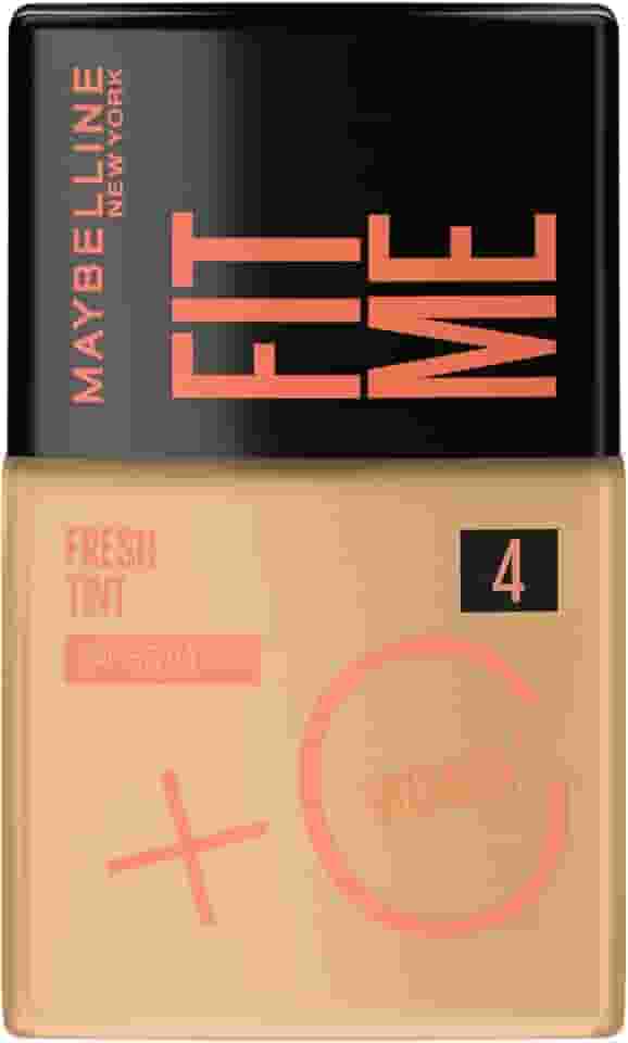 Maybelline NY Fit Me Fresh Tint Base Líquida, Proporciona Efeito Glow Natural, Controla a Oleosidade e Uniformiza a Pele com Vitamina C e FPS 50, Cor 04, 30ml